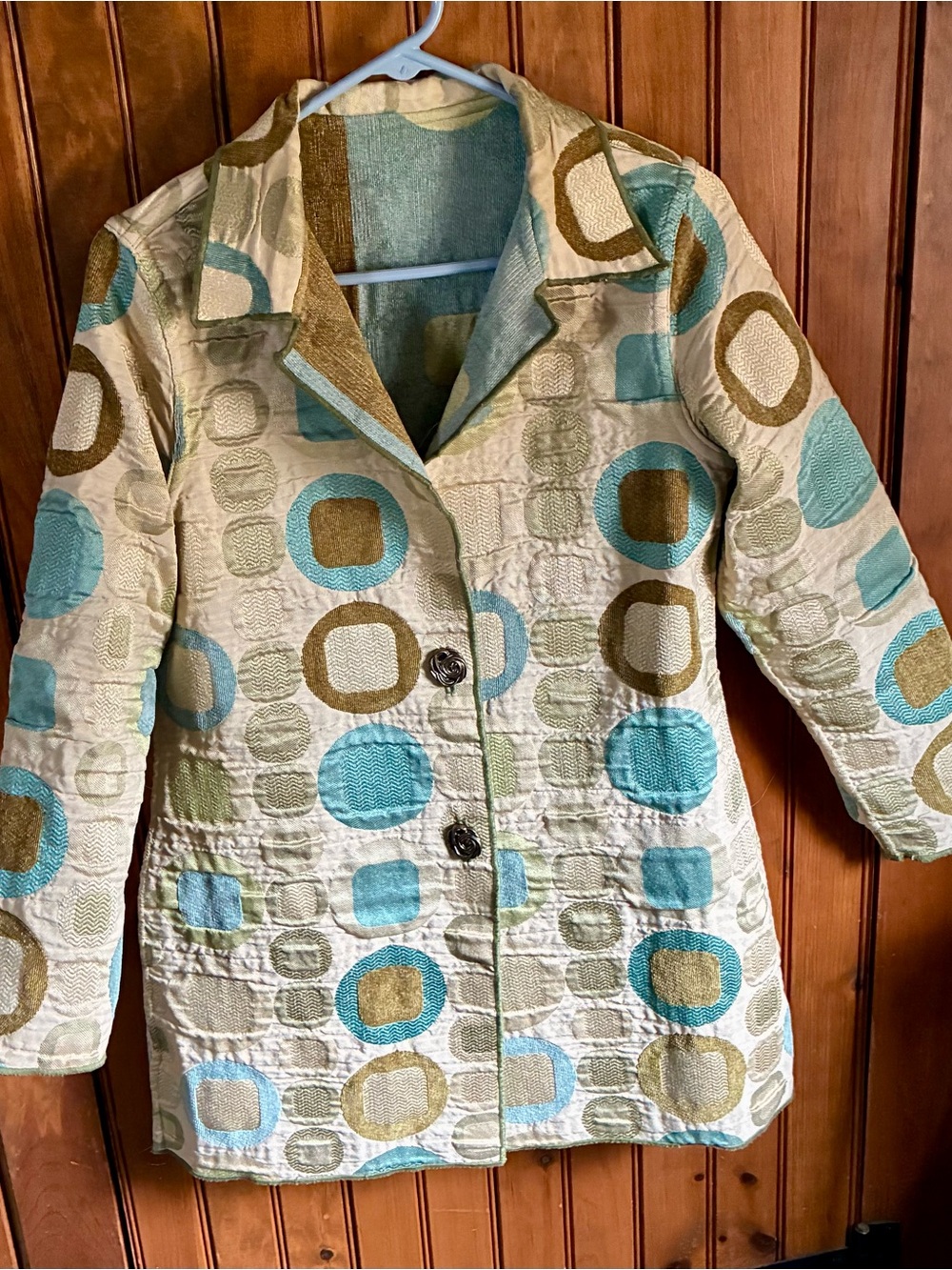 REVERSIBLE 1990 abstract Tapestry ladies   jacket /ornate buttons Sz Small